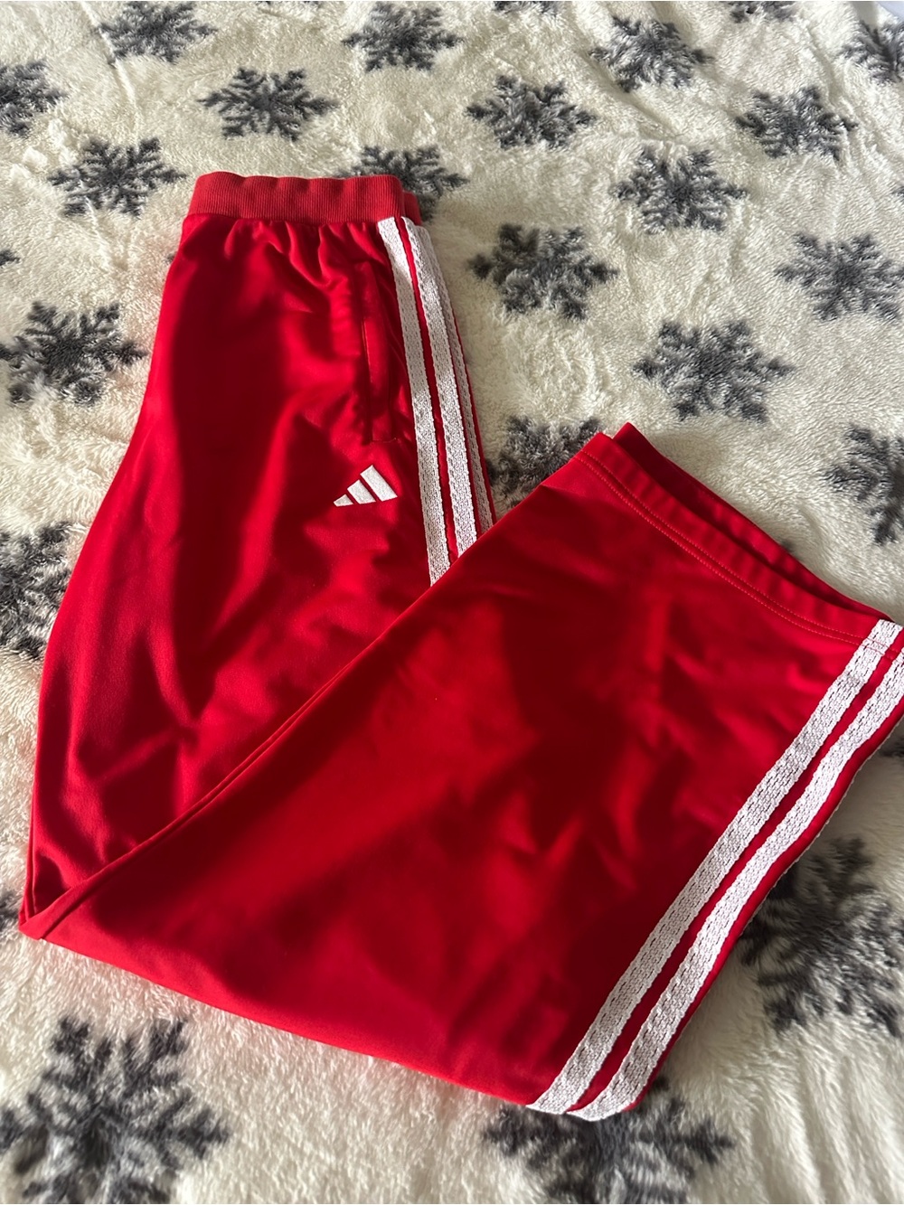 ADIDAS Red Joggers with White Side Stripes